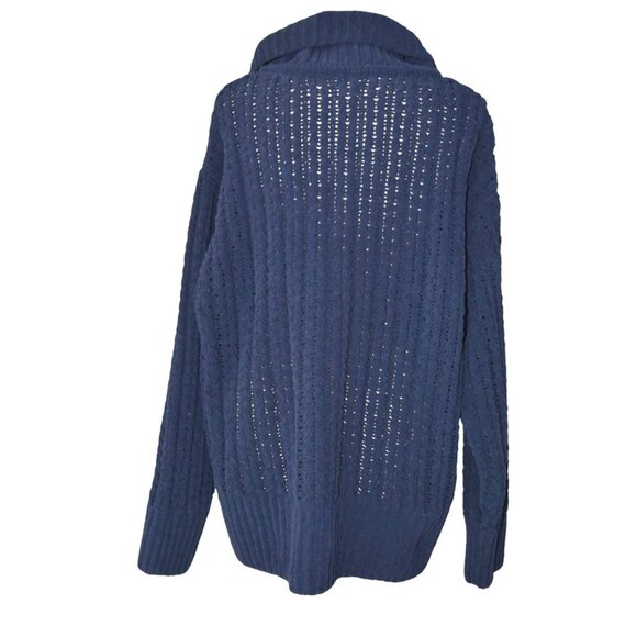 Aerie Navy Blue Open Knit Half Zip Sweater Women’s Size XL Recycled Yarn Coastal - Picture 4 of 8